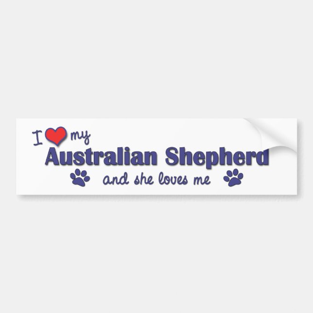 Autocollant De Voiture J'aime mon berger australien (le chien femelle) (Devant)
