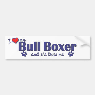 Autocollant De Voiture J'aime mon boxeur de Taureau (le chien femelle)