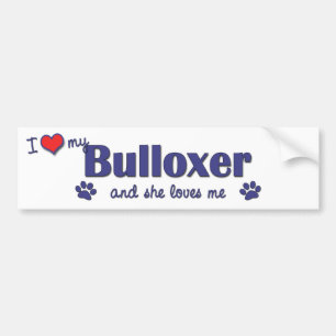 Autocollant De Voiture J'aime mon Bulloxer (le chien femelle)