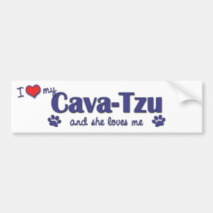 Autocollant De Voiture J'aime mon Cave-Tzu (le chien femelle)