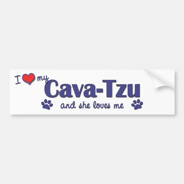 Autocollant De Voiture J'aime mon Cave-Tzu (le chien femelle) (Devant)