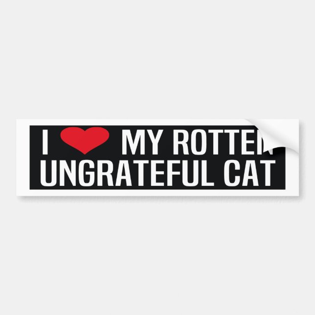 Autocollant De Voiture j'aime mon chat pourri ingrat (Devant)