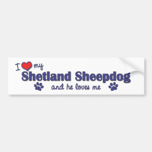 Autocollant De Voiture J'aime mon chien de berger de Shetland (le chien