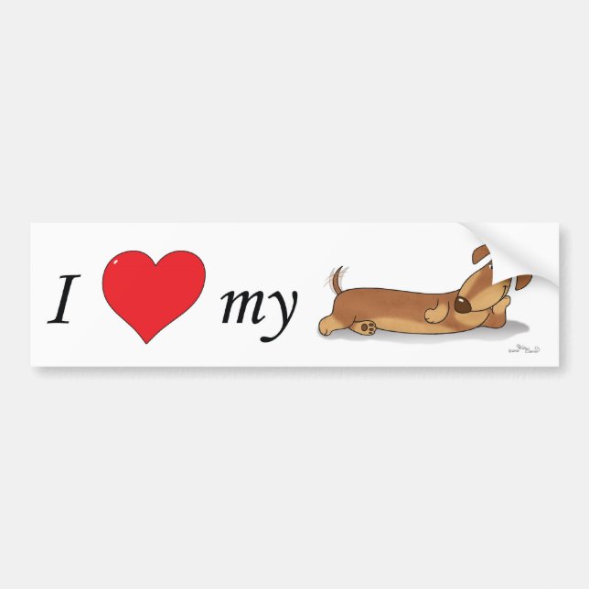 Autocollant De Voiture J'aime mon chien de saucisse (Devant)