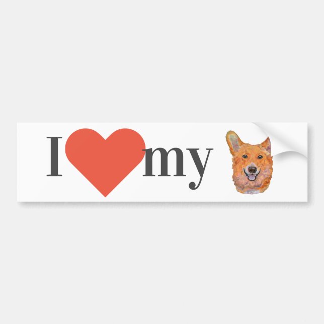 Autocollant De Voiture "J'aime mon" corgi de gallois (Devant)