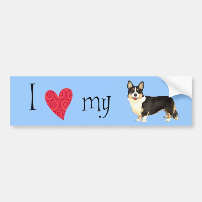 Autocollant De Voiture J'aime mon Corgi gallois Cardigan (Devant)
