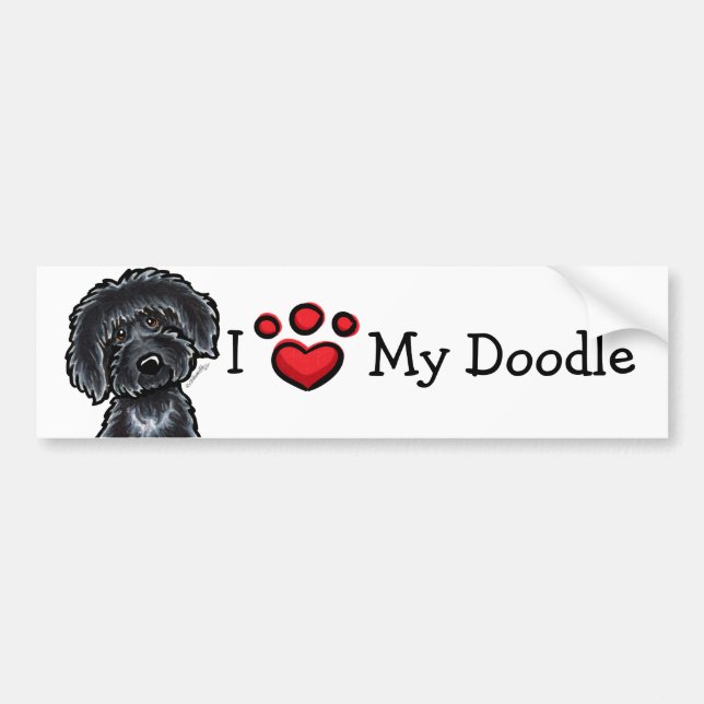 Autocollant De Voiture J'Aime Mon Doodle Black Labradoodle (Devant)