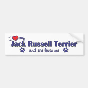 Autocollant De Voiture J'aime mon Jack Russell Terrier (le chien femelle)