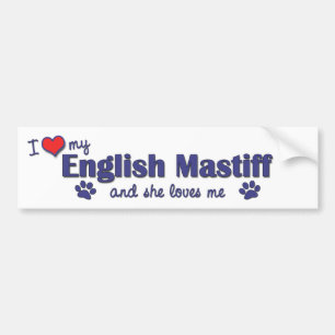 Autocollant De Voiture J'aime mon mastiff anglais (le chien femelle)