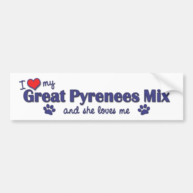 Autocollant De Voiture J'aime mon mélange de Grands Pyrénées (le chien (Devant)