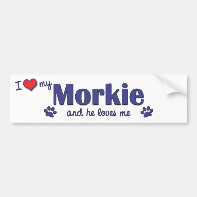 Autocollant De Voiture J'aime mon Morkie (le chien masculin) (Devant)