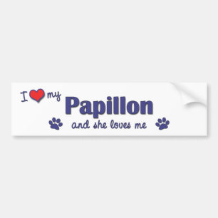 Autocollant De Voiture J'aime mon Papillon (le chien femelle)