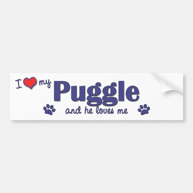 Autocollant De Voiture J'aime mon Puggle (le chien masculin) (Devant)