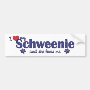 Autocollant De Voiture J'aime mon Schweenie (le chien femelle)