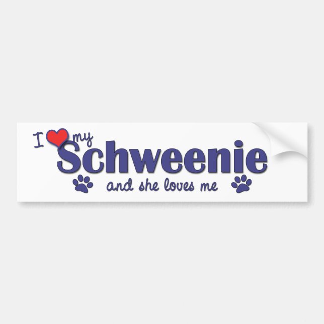 Autocollant De Voiture J'aime mon Schweenie (le chien femelle) (Devant)