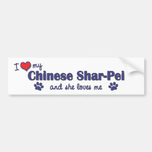Autocollant De Voiture J'aime mon Shar-Pei chinois (le chien femelle)