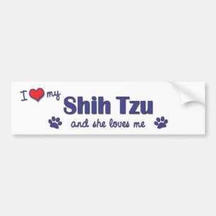 Autocollant De Voiture J'aime mon Shih Tzu (le chien femelle)