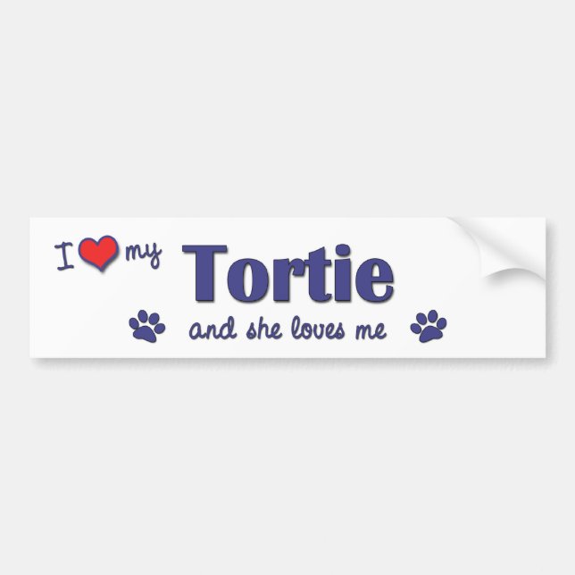 Autocollant De Voiture J'aime mon Tortie (le chat femelle) (Devant)