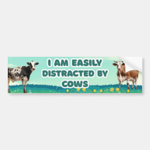 Autocollant De Voiture Je suis facilement distrait par les vaches, drôle 