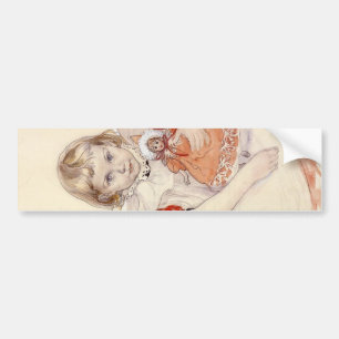 Autocollant De Voiture Jeune fille mignonne avec une poupée (Art d'enfanc