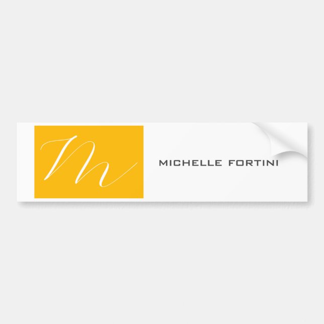 Autocollant De Voiture Joli Monogramme Jaune Blanc Moderne Plaine (Devant)