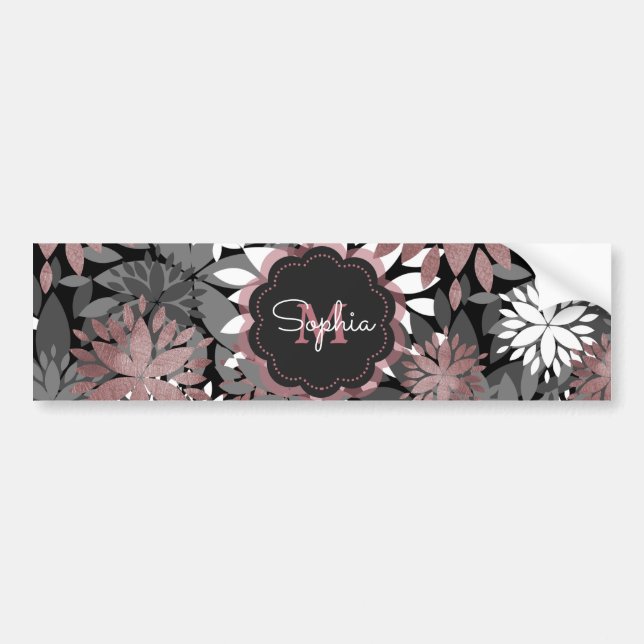 Autocollant De Voiture Joli Rose Gold Floral Illustration Motif (Devant)