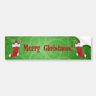 Autocollant De Voiture Joyeux Noël Gnomes Red Stockings Green Swirls