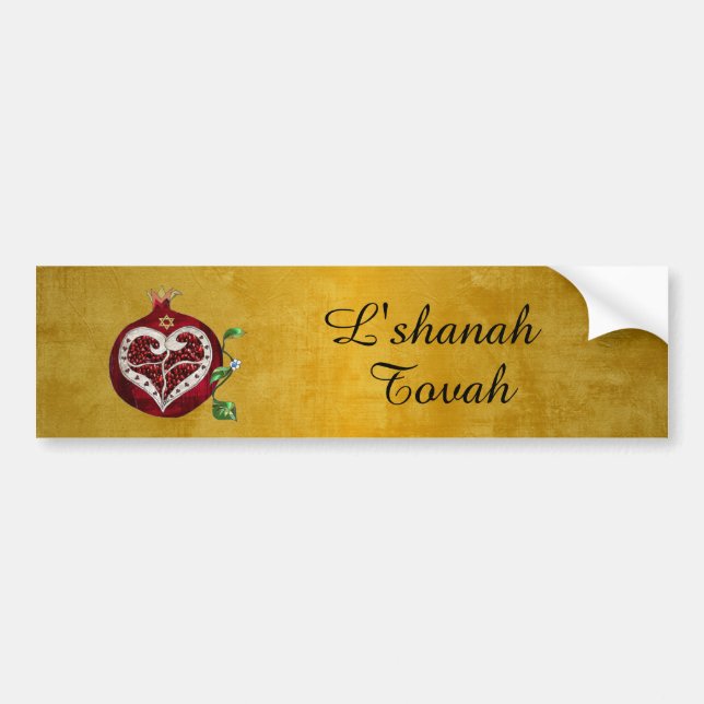 Autocollant De Voiture Judaica Pomegranate Heart Hanoukka Rosh Hashanah (Devant)