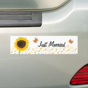 Autocollant De Voiture Just Married Sunflower Butterfly BumperSticker