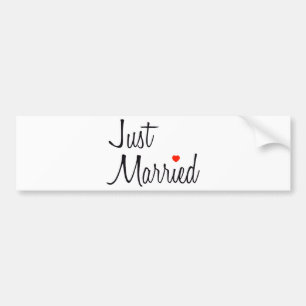 Autocollant De Voiture Juste marié (manuscrit avec le coeur rouge)