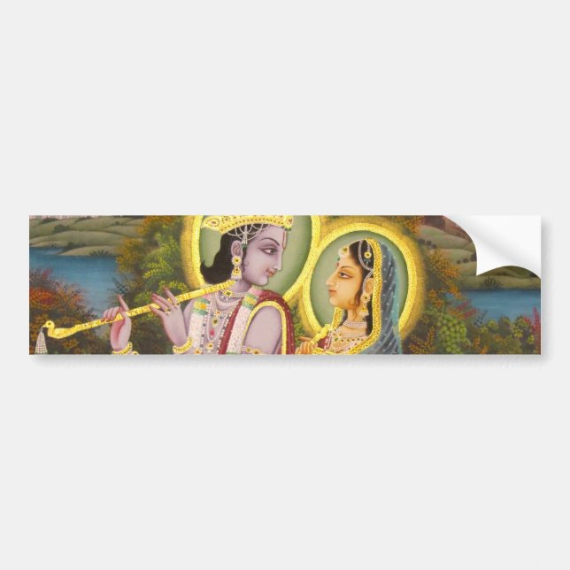 Autocollant De Voiture Krishna et Radha sur le lotus (Devant)