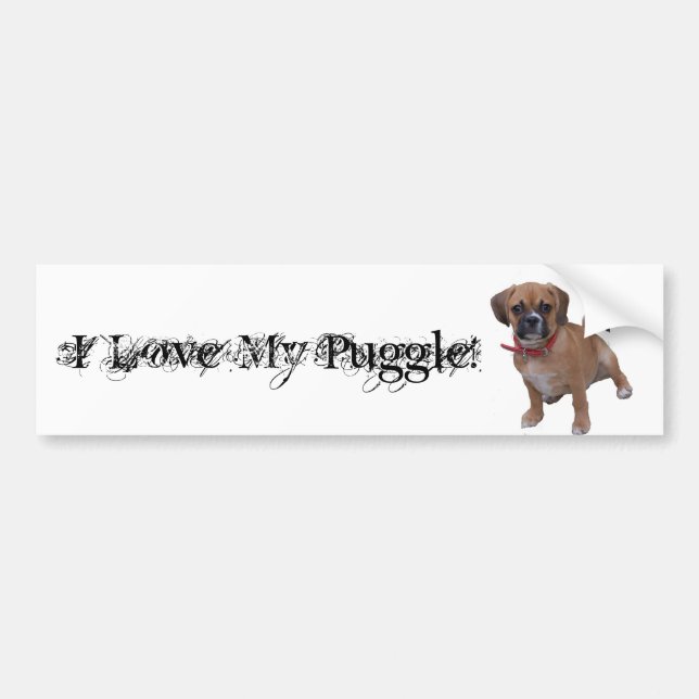 Autocollant De Voiture l1, j'aime mon Puggle ! (Devant)