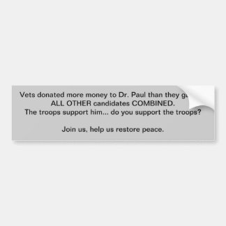 Autocollant De Voiture l'appui Ron Paul de troupes