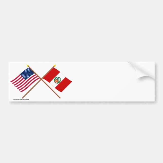Autocollant De Voiture Les USA et drapeaux croisés par Pérou (Devant)