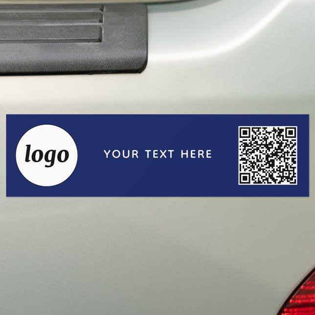 Autocollant De Voiture Logo simple et texte Entreprise QR Code Marine Ble (Simple logo, QR code and custom text promotional business branding bumper sticker in navy blue)