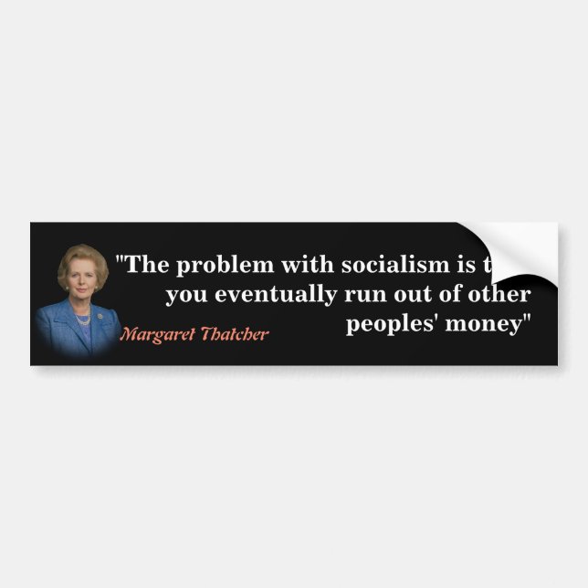 Autocollant De Voiture Margaret Thatcher Citation sur le socialisme (Devant)