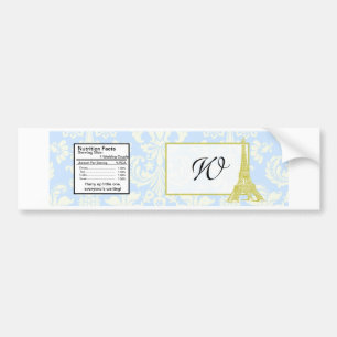 Autocollant De Voiture Mariage à Paris Blue Damask Water Bottle Étiquette