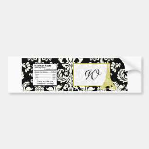 Autocollant De Voiture Mariage à Paris Noir Damask Étiquette de bouteille