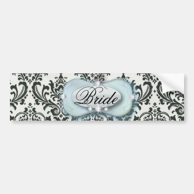 Autocollant De Voiture mariage damassé en noir et blanc (Devant)