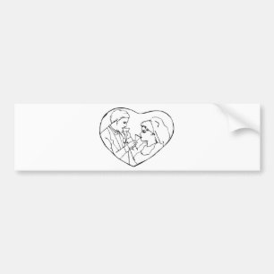 Autocollant De Voiture Mariée Et Groom Dans Le Coeur