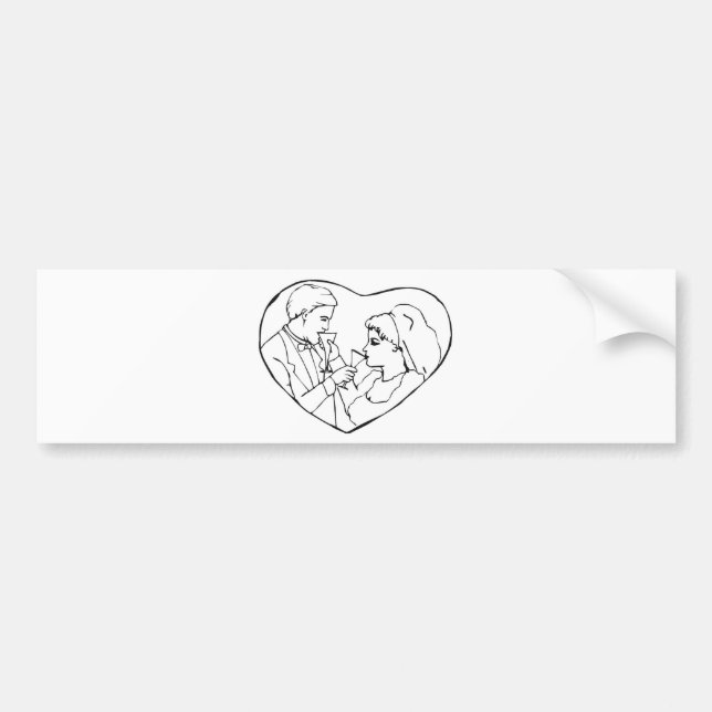 Autocollant De Voiture Mariée Et Groom Dans Le Coeur (Devant)