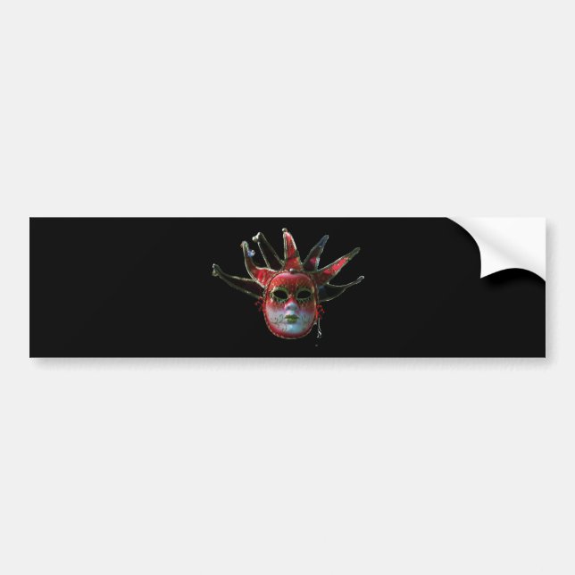 Autocollant De Voiture MASQUE JESTER ROUGE NOIR, Fête Mascarade (Devant)