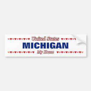 Autocollant De Voiture MICHIGAN - Mon domicile - États-Unis;Cœurs