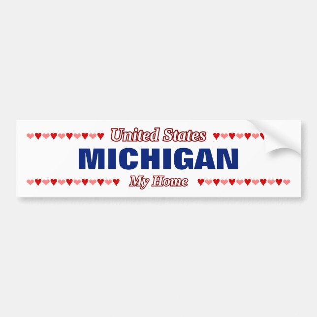 Autocollant De Voiture MICHIGAN - Mon domicile - États-Unis;Cœurs (Devant)