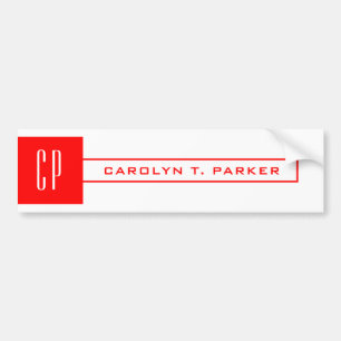 Autocollant De Voiture Modern Monogram Professional Plain Name Red White