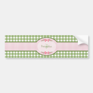 Autocollant De Voiture Monogramme En vichy Vert Fille Avec Nom