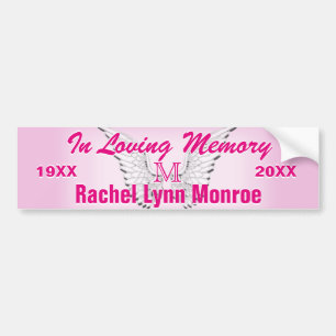 Autocollant De Voiture Monogramme Memorial Angel ailes rose