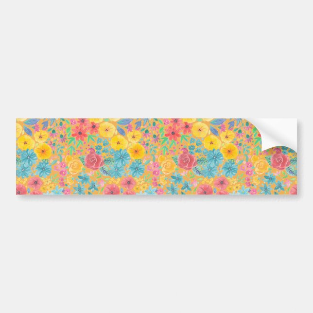 Autocollant De Voiture Motif d'aquarelle florale en jaune (Devant)