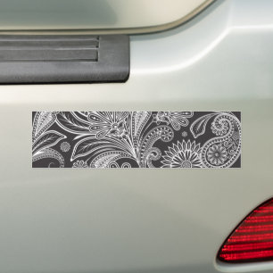 Autocollant De Voiture Motif Paisley, Persian Paisley, noir et blanc