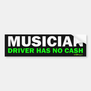 Autocollant De Voiture Musicien - aucun argent liquide